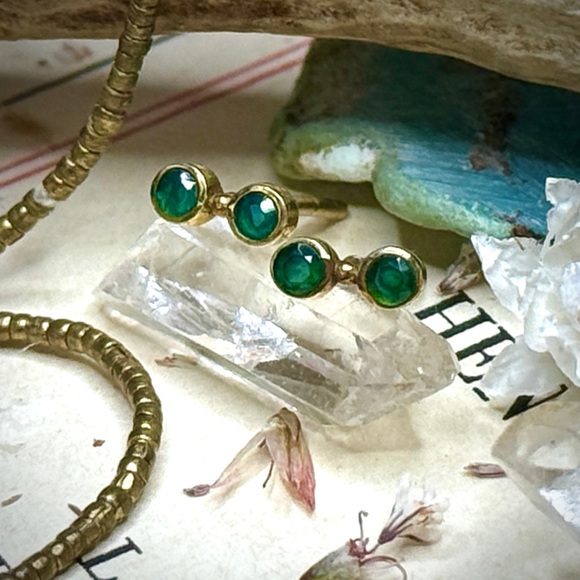 KBD Studio Green Emerald 18k Gold Plated on Sterling Silver Stud Earrings - Picture 10 of 10